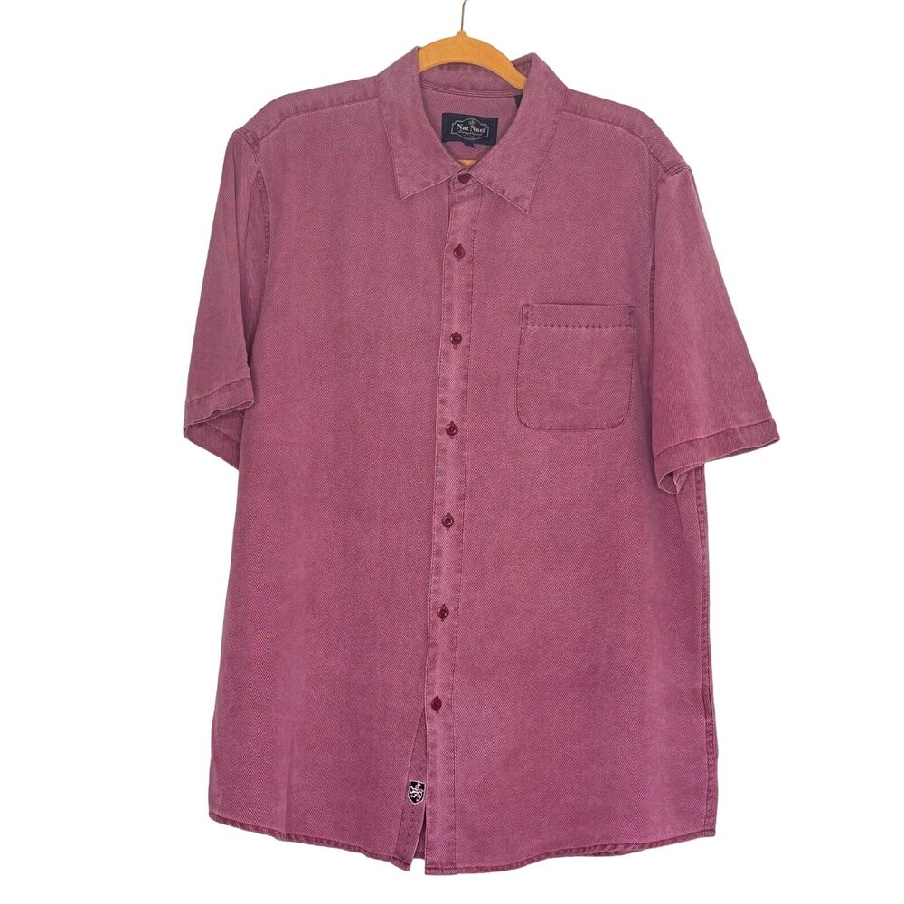 Nat Nast Silk Blend Button Front Shirt Top Textured Claret Red L bv